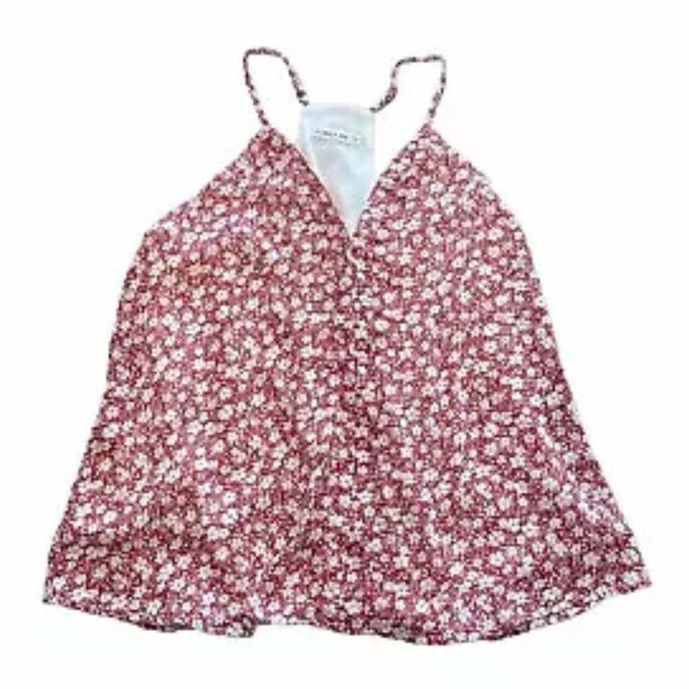 Red floral print tank top blouse